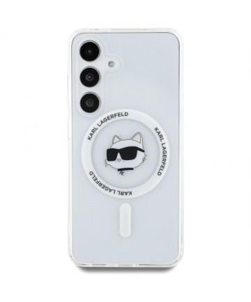 Case Karl Lagerfeld Button Choupette Head Printed Logo MagSafe Samsung Galaxy S25 Plus white