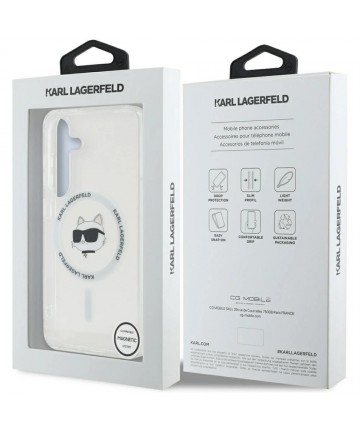 Case Karl Lagerfeld Button Choupette Head Printed Logo MagSafe Samsung Galaxy S25 Plus white