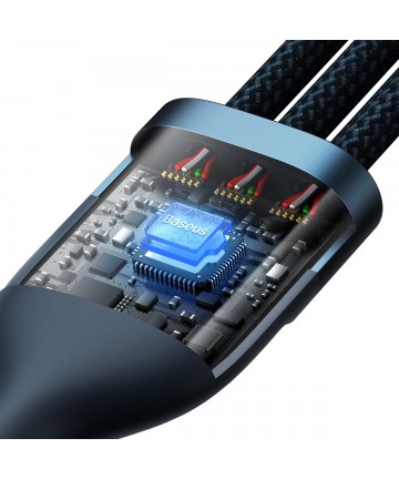 Baseus Flash Series Ⅱ 3in1 Fast Charging Cable USB-A to USB-C / Micro-USB / Lightning 66W 480Mbps 1.2m Blue