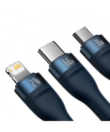 Baseus Flash Series Ⅱ 3in1 Fast Charging Cable USB-A to USB-C / Micro-USB / Lightning 66W 480Mbps 1.2m Blue