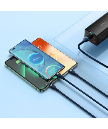 Baseus Flash Series Ⅱ 3in1 Fast Charging Cable USB-A to USB-C / Micro-USB / Lightning 66W 480Mbps 1.2m Blue
