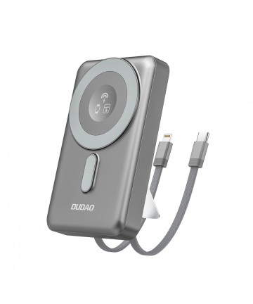 Dudao K29 10000mAh PD 20W MagSafe Power Bank with Metal Case, Stand and Built-in USB-C/ Lightning Cables - Gray