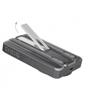 Dudao K29 10000mAh PD 20W MagSafe Power Bank with Metal Case, Stand and Built-in USB-C/ Lightning Cables - Gray