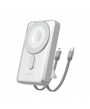 Dudao K29 10000mAh PD 20W MagSafe Powerbank with Metal Case, Stand and Built-in USB-C/ Lightning Cables - Silver