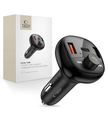 Tech-Protect CC06 3-port PD72W car charger with transmitter - black