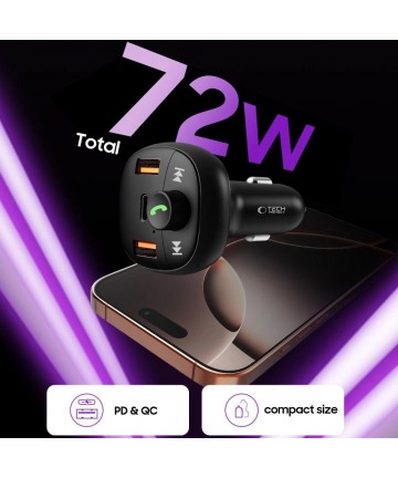 Tech-Protect CC06 3-port PD72W car charger with transmitter - black