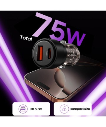 CC03 2-port PD75W car charger - black