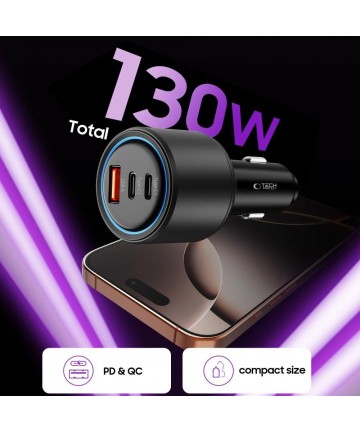 CC04 3-port PD130W car charger - black
