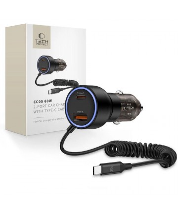 CC05 Car Charger 2-Port PD60 W + USB-C Cable - Black