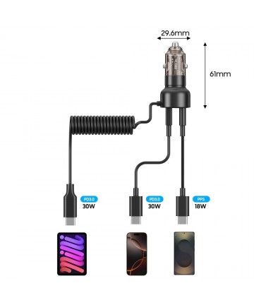 CC05 Car Charger 2-Port PD60 W + USB-C Cable - Black
