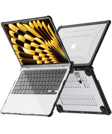 Tech-Protect SmartShell Pro case for MacBook Air 13" 2023-2025 M2 / M3 / M4 - transparent and black