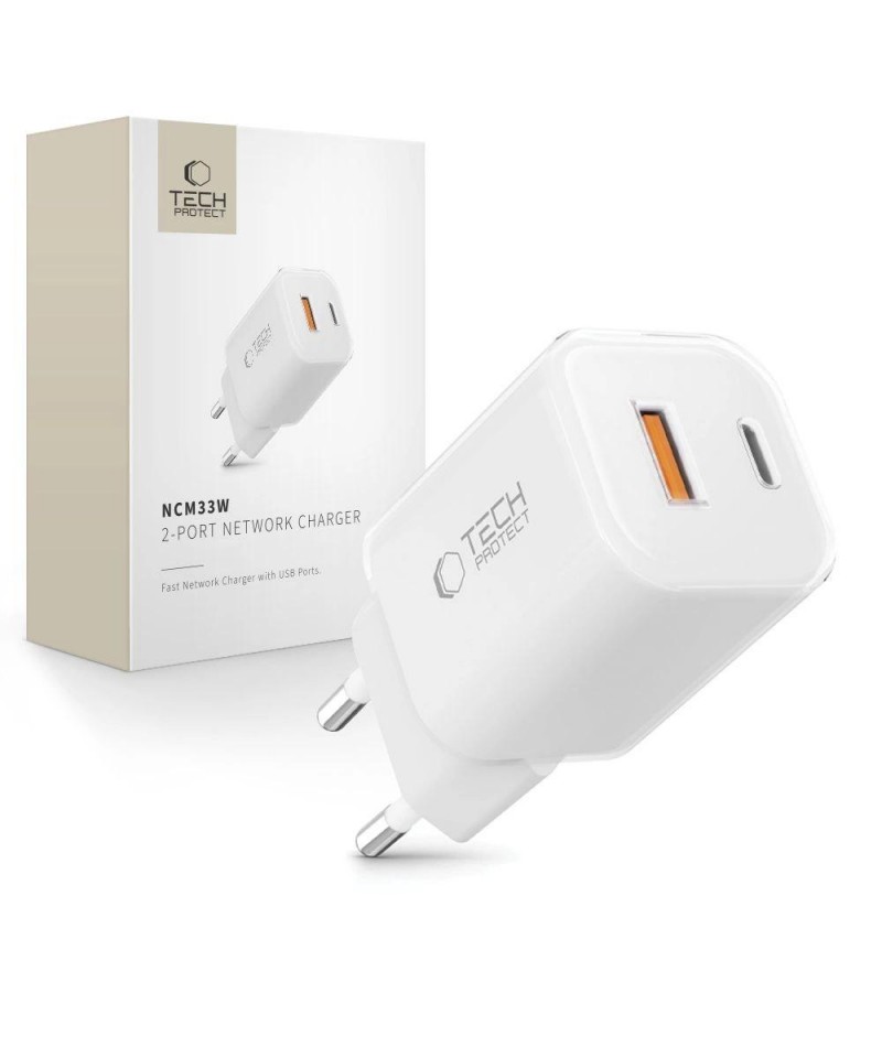 Tech-Protect NCM33W 2-port PD33W/QC3.0 wall charger - white