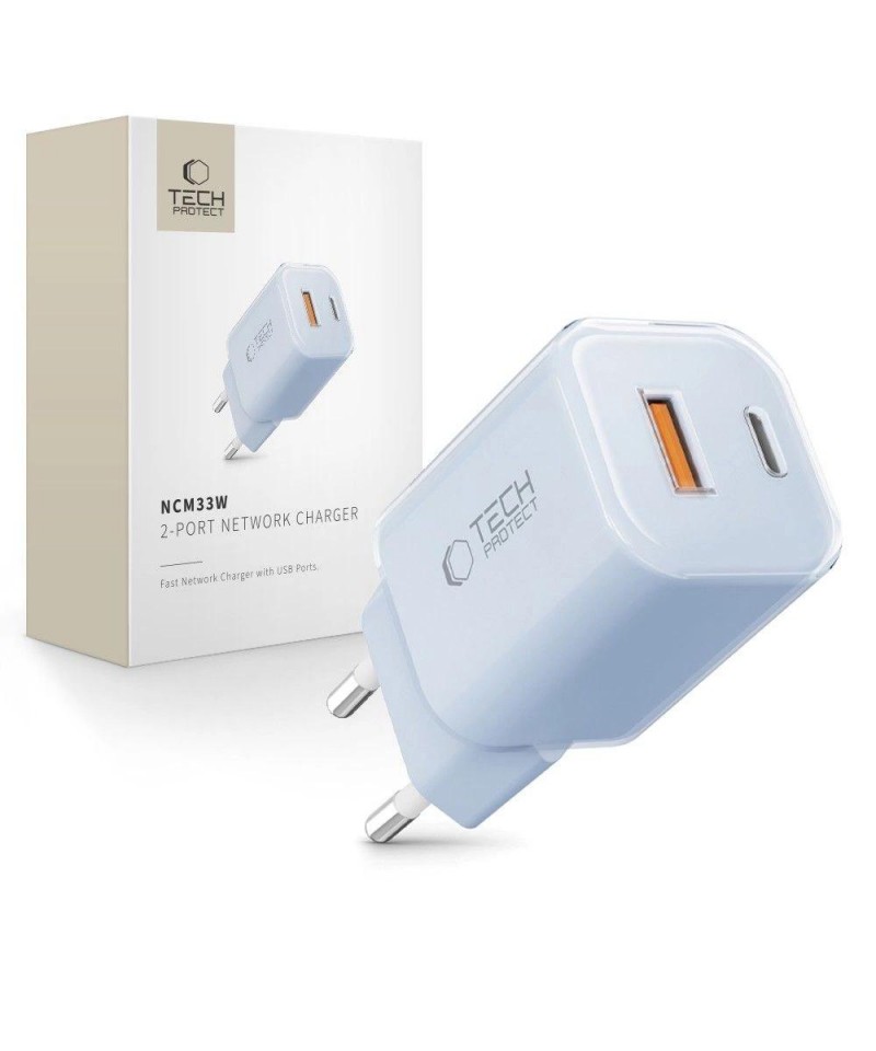 Tech-Protect NCM33W 2-port PD33W/QC3.0 wall charger - blue