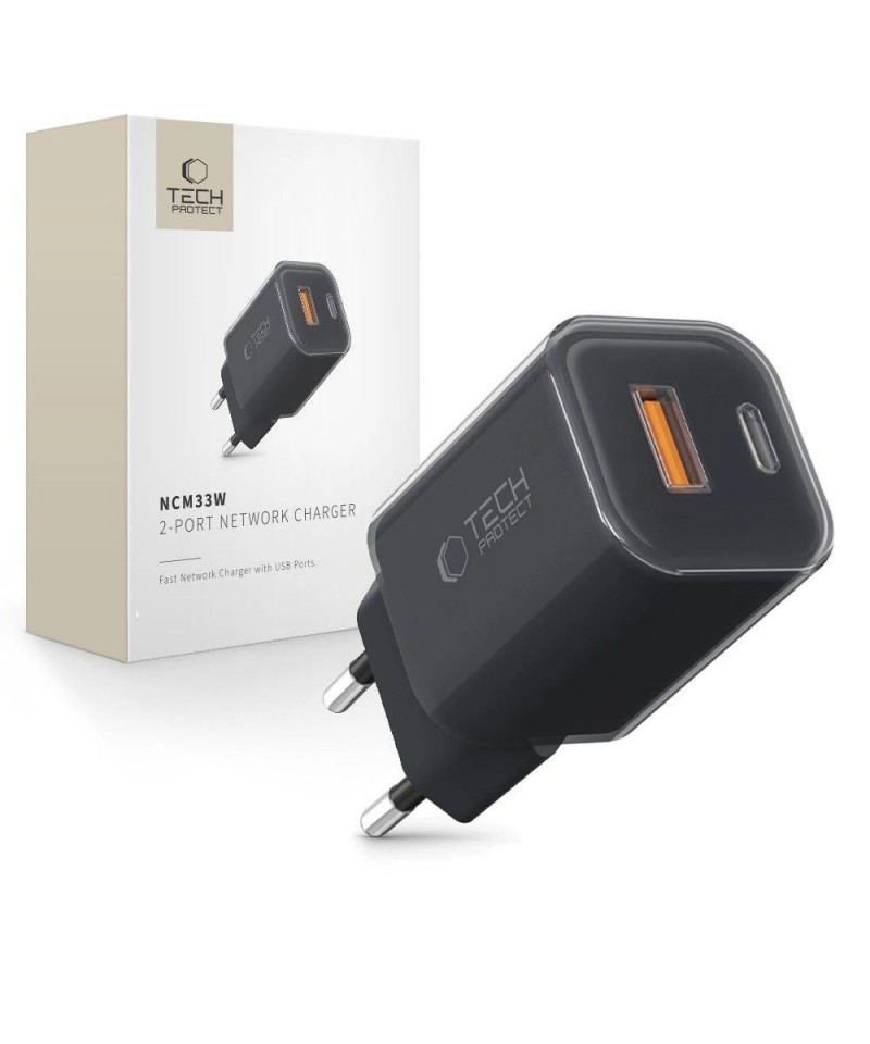 Tech-Protect NCM33W 2-port PD33W/QC3.0 wall charger - black