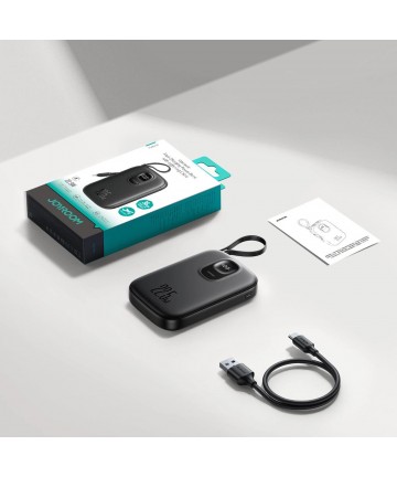 Joyroom JR-PBF18 22.5W 10000mAh Powerbank with Built-in Lightning Cable + USB-C Cable 0.25 cm - Black