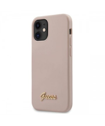 Guess GUHCP12SLSLMGLP iPhone 12 mini 5.4" light pink/light pink hardcase Silicone Script Gold Logo