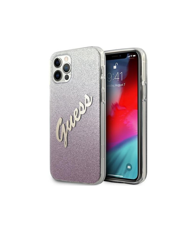 Guess GUHCP12MPCUGLSPI iPhone 12/12 Pro 6.1" pink/pink hardcase Glitter Gradient Script