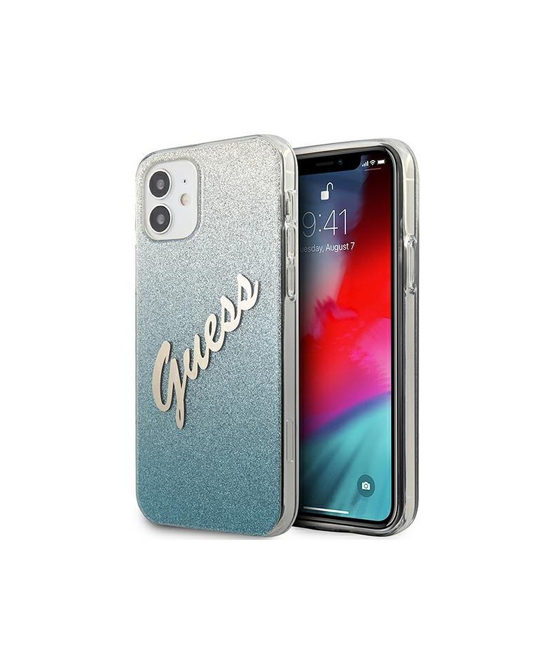 Guess GUHCP12SPCUGLSBL iPhone 12 mini 5.4" blue/blue hardcase Glitter Gradient Script