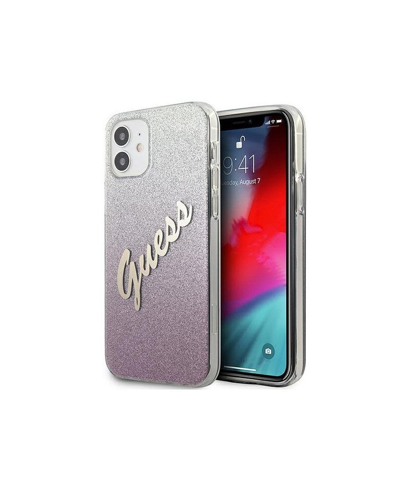 Guess GUHCP12SPCUGLSPI iPhone 12 mini 5.4" pink/pink hardcase Glitter Gradient Script