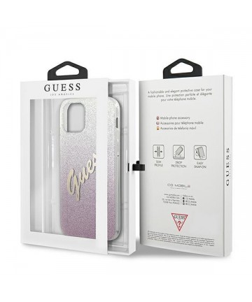 Guess GUHCP12SPCUGLSPI iPhone 12 mini 5.4" pink/pink hardcase Glitter Gradient Script
