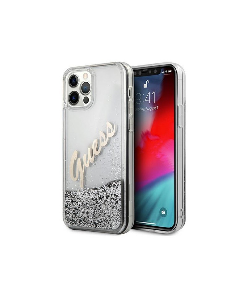 Guess GUHCP12LGLVSSI iPhone 12 Pro Max 6.7" silver/silver hardcase Glitter Vintage Script