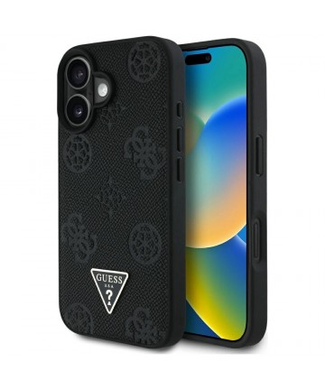 Guess Grained Hot Stamp Peony Triangle Logo MagSafe Case for iPhone 16 - Black