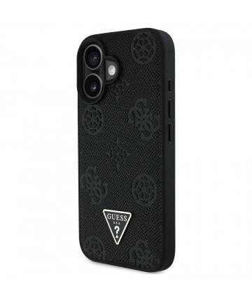 Guess Grained Hot Stamp Peony Triangle Logo MagSafe Case for iPhone 16 - Black