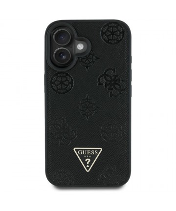Guess Grained Hot Stamp Peony Triangle Logo MagSafe Case for iPhone 16 - Black