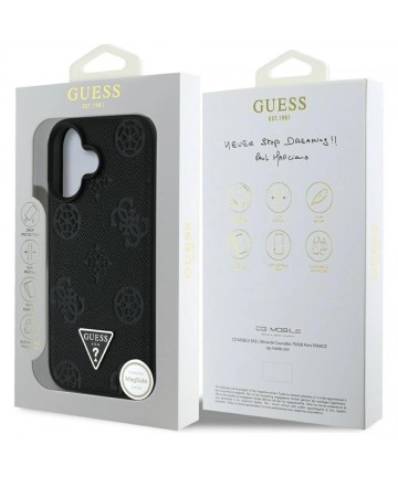Guess Grained Hot Stamp Peony Triangle Logo MagSafe Case for iPhone 16 - Black