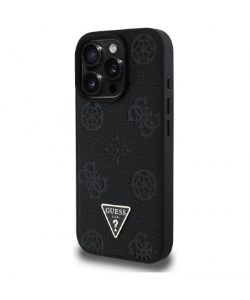 Guess Grained Hot Stamp Peony Triangle Logo MagSafe Case for iPhone 16 Pro - Black