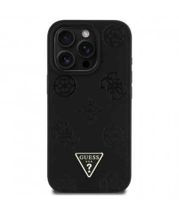 Guess Grained Hot Stamp Peony Triangle Logo MagSafe Case for iPhone 16 Pro - Black
