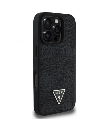 Guess Grained Hot Stamp Peony Triangle Logo MagSafe Case for iPhone 16 Pro - Black