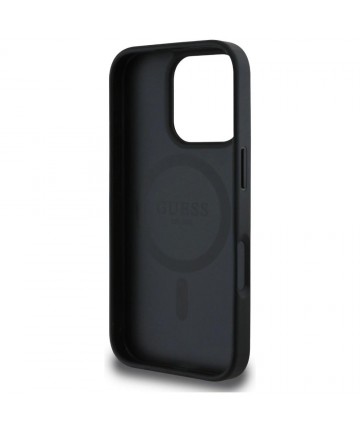 Guess Grained Hot Stamp Peony Triangle Logo MagSafe Case for iPhone 16 Pro - Black