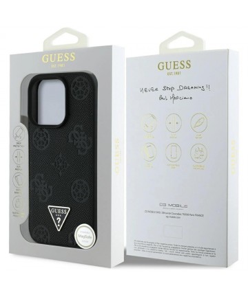 Guess Grained Hot Stamp Peony Triangle Logo MagSafe Case for iPhone 16 Pro - Black