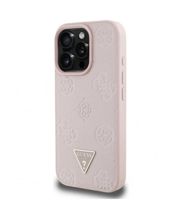 Guess Grained Hot Stamp Peony Triangle Logo MagSafe iPhone 16 Pro Max Case - Pink