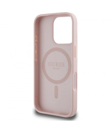 Guess Grained Hot Stamp Peony Triangle Logo MagSafe iPhone 16 Pro Max Case - Pink