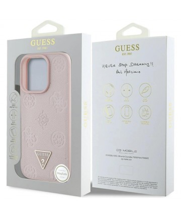 Guess Grained Hot Stamp Peony Triangle Logo MagSafe iPhone 16 Pro Max Case - Pink