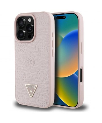 Guess Grained Hot Stamp Peony Triangle Logo MagSafe iPhone 16 Pro Case - Pink
