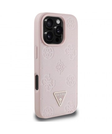 Guess Grained Hot Stamp Peony Triangle Logo MagSafe iPhone 16 Pro Case - Pink