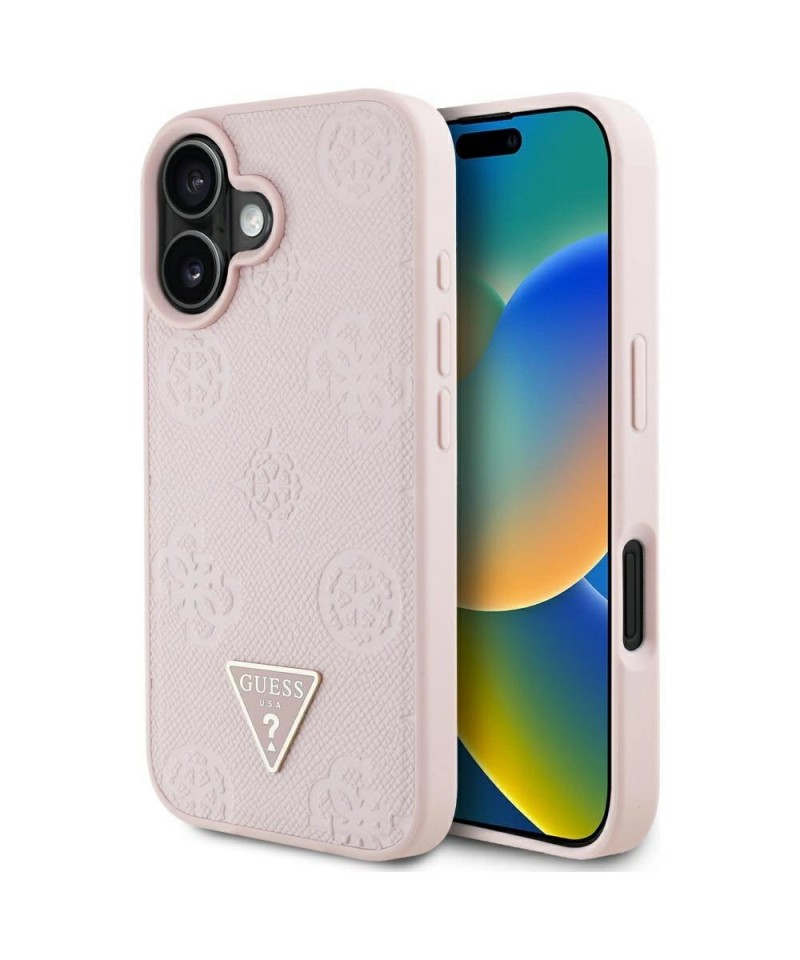 Guess Grained Hot Stamp Peony Triangle Logo MagSafe iPhone 16 Case - Pink