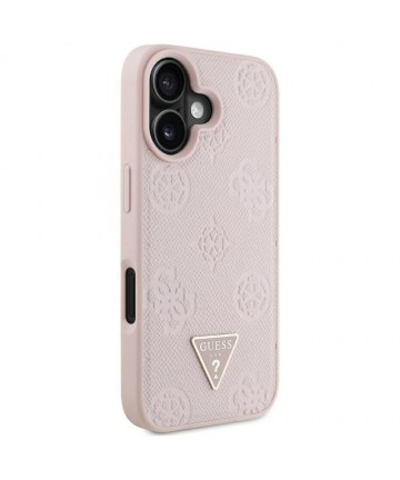 Guess Grained Hot Stamp Peony Triangle Logo MagSafe iPhone 16 Case - Pink