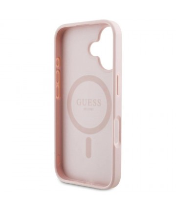 Guess Grained Hot Stamp Peony Triangle Logo MagSafe iPhone 16 Case - Pink