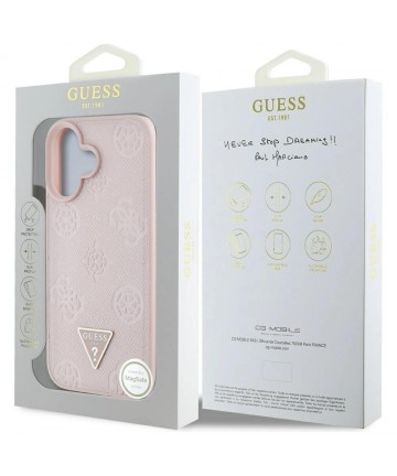 Guess Grained Hot Stamp Peony Triangle Logo MagSafe iPhone 16 Case - Pink
