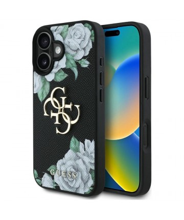 Guess Grained Roses Big 4G logo case for iPhone 16 - black