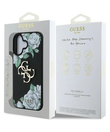 Guess Grained Roses Big 4G logo case for iPhone 16 - black