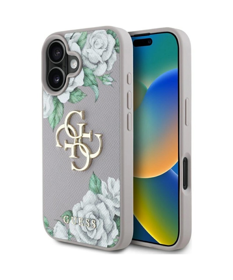 Guess Grained Roses Big 4G Logo iPhone 16 Case - Purple