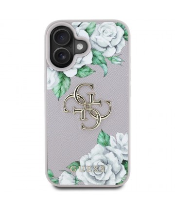 Guess Grained Roses Big 4G Logo iPhone 16 Case - Purple