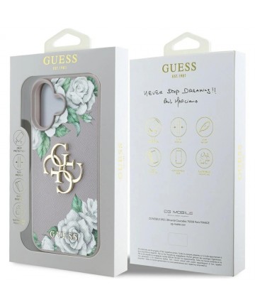 Guess Grained Roses Big 4G Logo iPhone 16 Case - Purple