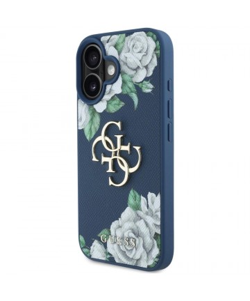 Guess Grained Roses Big 4G logo case for iPhone 16 - blue