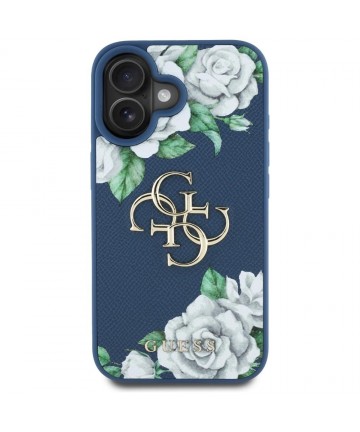 Guess Grained Roses Big 4G logo case for iPhone 16 - blue
